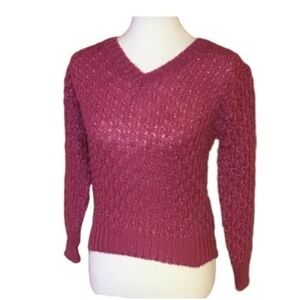 Vintage 70s fuchsia shimmery sexy v neck sweater